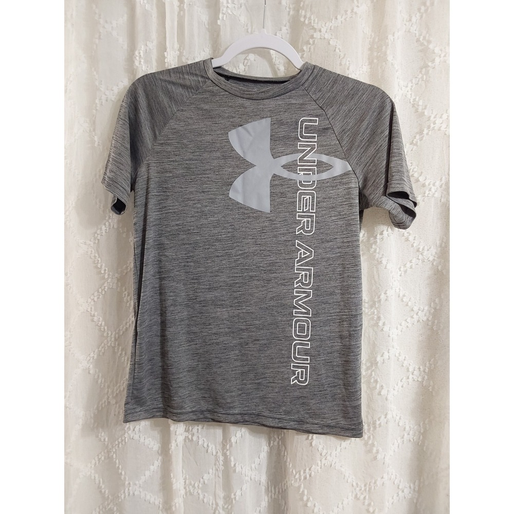 Under Armour Youth Large Gray Heather HeatGear Loose Fit Short Sleeve Tee Shirt